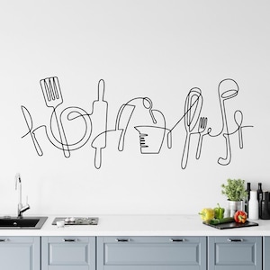 Kitchen Vinyl Wall Deacal, Kitchen Word Wall Art Decor Kitchen Wall Signs Cook Gift Ideas Kitchen Wall Stickers Line Drawing Wall Art L096