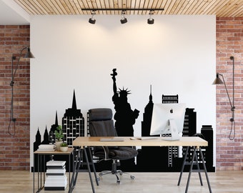 New York City Skyline Wall Decal: Modern Silhouette Sticker LO124
