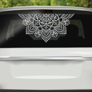 Halber Mandala Fensteraufkleber Boho-Dekor, Blumenmandala Vinylaufkleber Lotusblume Mandala-Autoaufkleber, dekorativer Autoaufkleber, Laptopaufkleber LO139