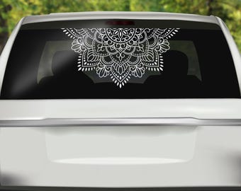 Half Mandala Window Decal: Boho Lotus Flower Car Sticker LO139