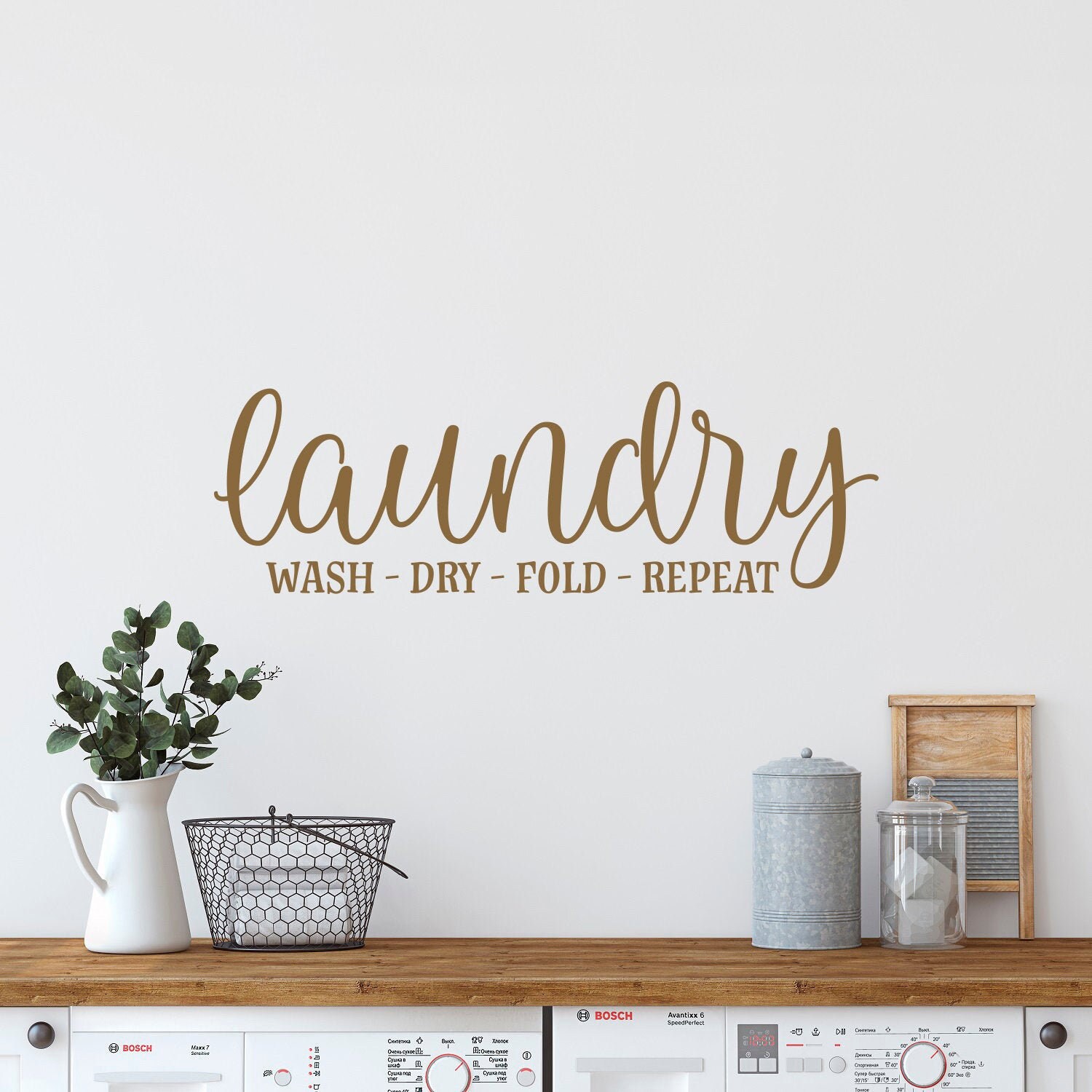 Laundry Wall Decal Wash Dry Fold Repeat - Laundry Room Wall Decor, Laundry Wall Quotes, Laundry Door Decal, Laundry Vinyl Lettering L011
