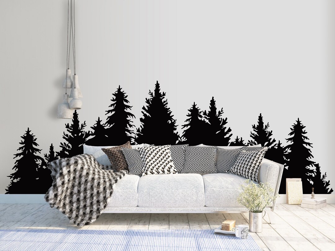 Pine Tree Forest Wall Decal, Nature Wall Decal, Woodland Wall Sticker ...