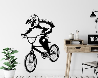 Downhill Mountain Bike Vinyl Wall Decal: Cyclist Art Decor LO179