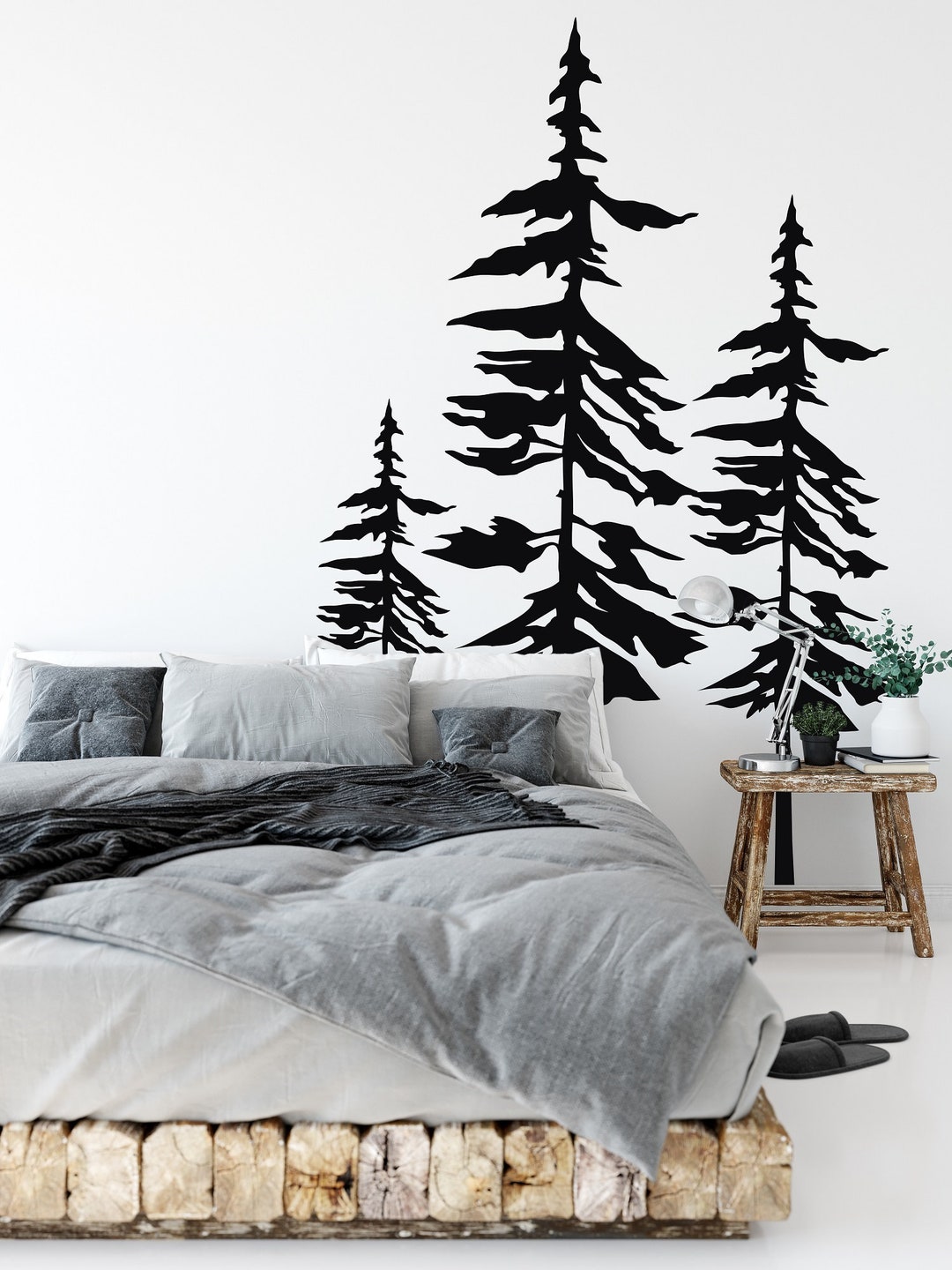 Pine Tree Wall Decal Set: Forest Landscape Decor, Nature Wall Art - Etsy