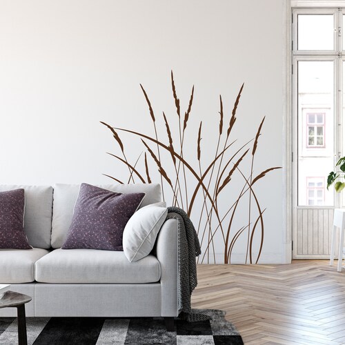 Décalcomanie murale en vinyle pour herbes hautes : herbe de la pampa, décoration d'intérieur inspirée de la nature LO54