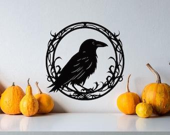 Raven Vinyl Wall Decal: Halloween Crow Silhouette, Gothic Room Decor LO210