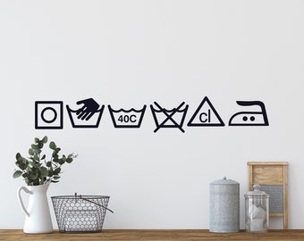 Laundry Symbols Decals, Laundry Room Sign, Laundry Wall Decal, Set of 6 Laundry Tags Sticers, Laundry Symbol Decor, Laundry Room Art L095