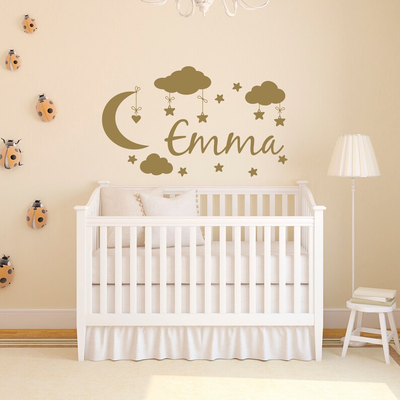 Personalized Name Wall Decal Baby Girl Nursery With Clouds Etsy