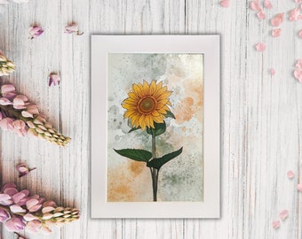 Sonnenblume Gemälde - 100x180 Aquarell Blume, Floral Wand Kunst Druck