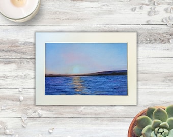 Santa Cruz Sunset Mini Print: California Ocean Art Pastel Drawing (4"x6")