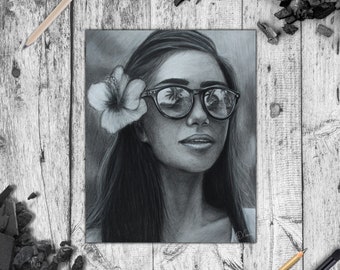 Handmade Original Charcoal Portrait Drawing of a Woman - Contemporary Home Decor