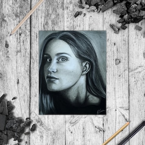 Handmade Charcoal Illustration of a Woman - 11&quot; x 14&quot; Black and White Drawing Perfect for Contemporary Wall Decor