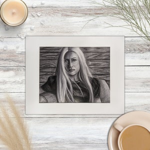 Knowing Stare - Charcoal Portrait Art Print, 8x10 Frame-Ready Woman Portrait, Original Illustration, Black and White Contemporary Home Decor
