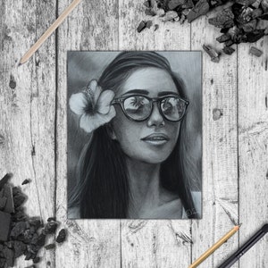 Handmade Charcoal Portrait Drawing of a Woman - Contemporary Home Decor (11&quot; x 14&quot;)