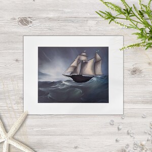 Sailboat Seascape Print: Abstract Stormy Ocean, Nautical Wall Art (8x10)
