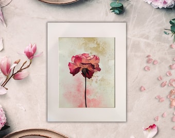 Rosa Rose Art - Aquarell Blume, Floral Wand Kunst Druck