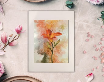 Orange Lily Painting - 8x10 Watercolor Flower, Floral Wall Art Print