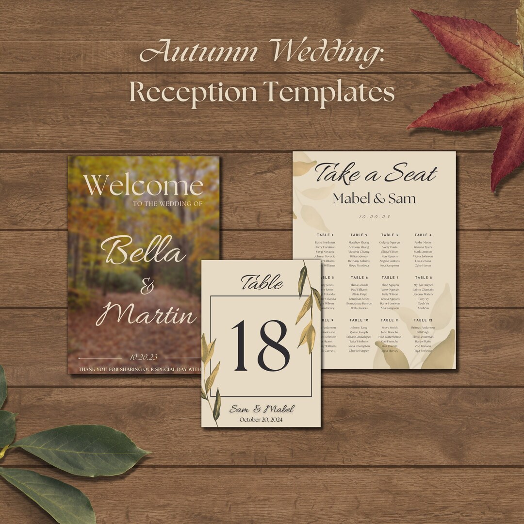 Fall Wedding Table Template Set Editable Canva Template for Autumn Themed Wedding Includes Fall Wedding Table Template Set Editable Canva Template for Autumn Themed Wedding Includes