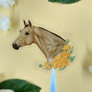 2in Buckskin Pferdekopf Aufkleber, Pferdeaufkleber, klarer Vinylaufkleber, wasserfester Aufkleber, Wasserflaschenaufkleber, Reitgeschenk, Pferdegeschenk