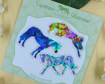 Equestrian Sticker Pack, Show Jumping & Dressage Stickers, Horse Sticker Pack, Clear Vinyl Sticker, Waterproof Sticker, Water Bottle Sticker