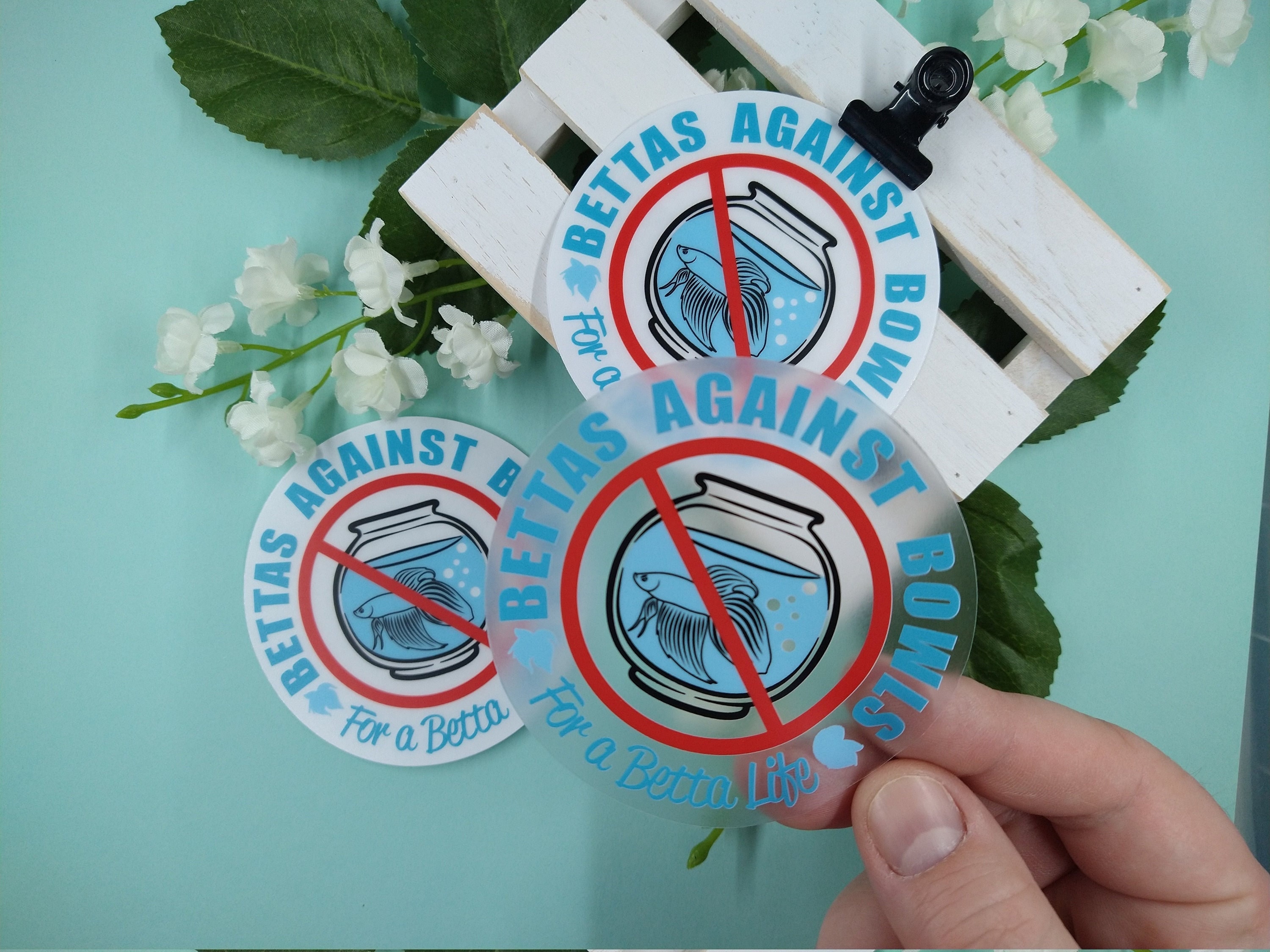 3in Round Clear Vinyl Sticker Bettas Against Bowls for a Betta Life - Gift For Betta Fish Lover, Weatherproof, Laptop, Water Bottle, Car