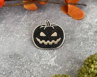 Black Glitter Jack-O-Lantern Enamel Pin: Halloween Fun