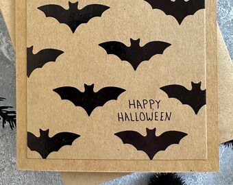 Handmade Halloween Bats Greeting Card: Black Foil Design