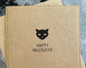 Handmade Black Cat Halloween Card: Minimalist  Foil Design