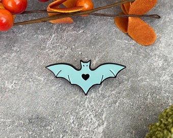 Bat Enamel Pin, Small Teal Lapel Accessory, Gift For Fun, Halloween, Love, Cute