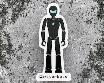 Robot Sticker, Vinyl Decal, Gift For Fun, Black, Aqua, Black, Vector, Obsidia