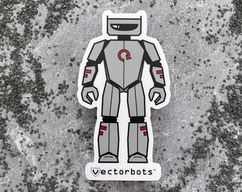 Robot Sticker, Vinyl Decal, Gift For Fun, Gray, Red, Black, Vector, Zero