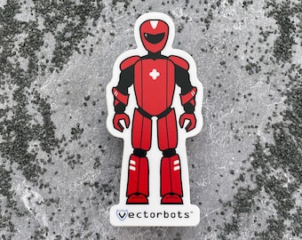Robot Sticker, Vinyl Decal, Gift For Fun, Red, White, Black, Vector, Redger