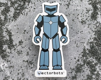 Robot Sticker, Vinyl Decal, Gift For Fun, Blue, Gray, Black, Vector, Vekter
