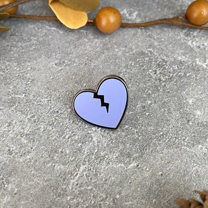Broken Heart Enamel Pin, Small Purple Lapel Accessory, Gift For Fun, Breakup, Cute, Emo