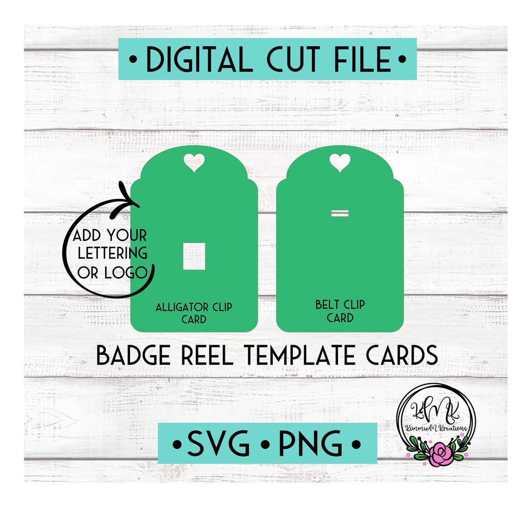 Rounded Top Badge Reel Display Template Card Alligator and Belt Clip Badge Reel Card Print and