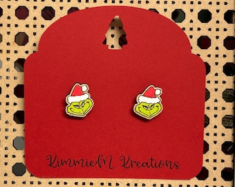 Santa Grinch Hand Painted Wooden Earring Studs
