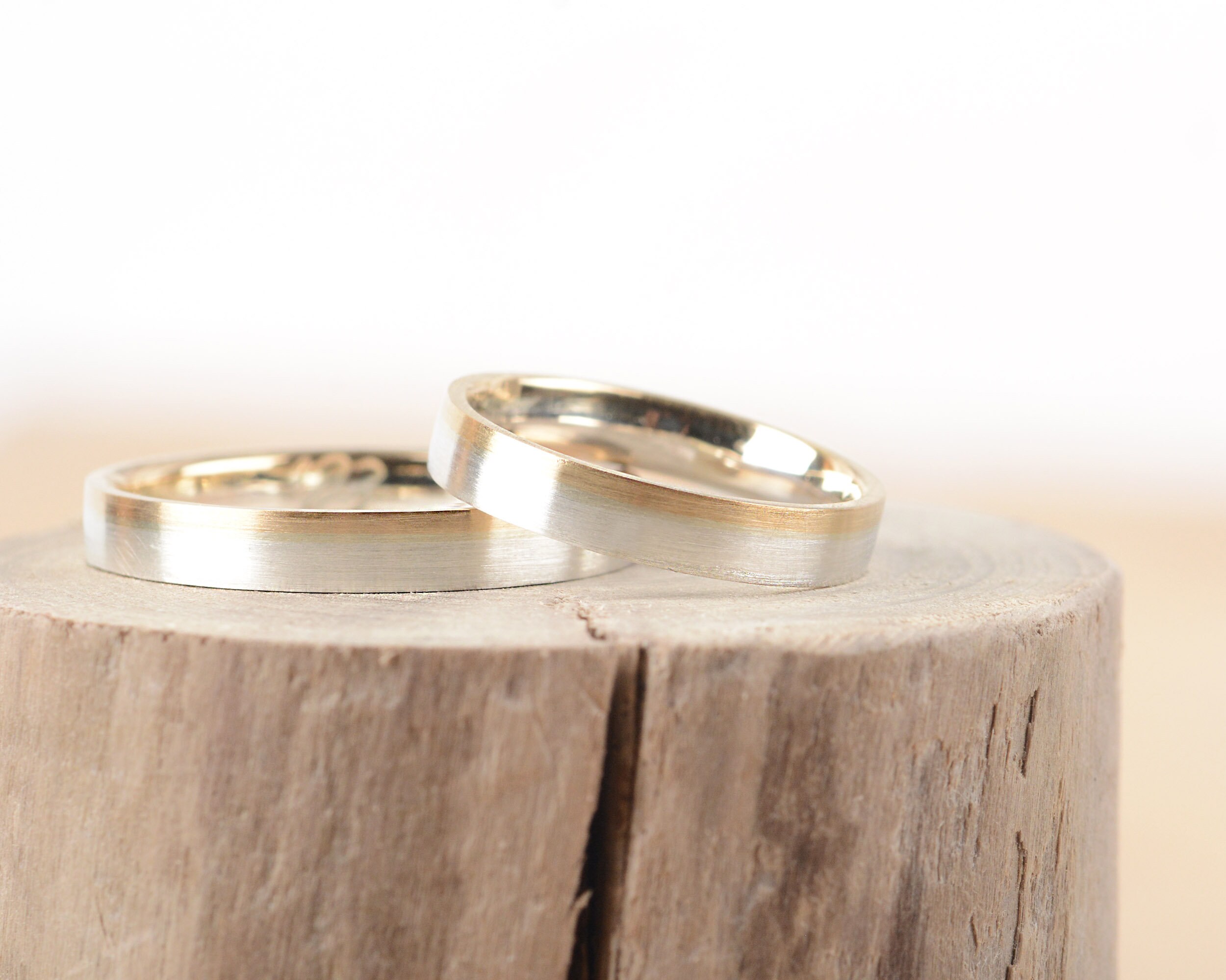 Yellow gold and silver wedding bands Minimal wedding ring Etsy