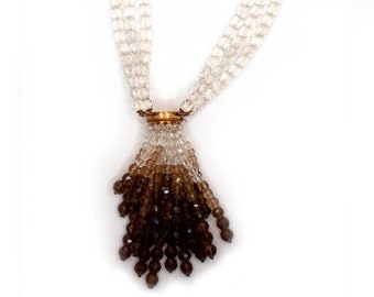 Vintage Coppola e Toppo Crystal Necklace Brown and Clear Tassel