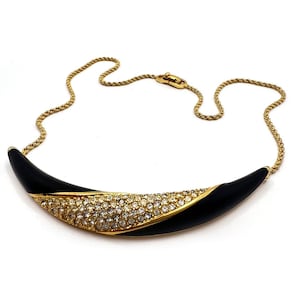Vintage Christian Dior 1980s Enamel Rhinestone Chain Necklace