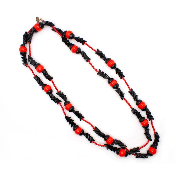 Miriam Haskell Red and Black Chevron Bead Necklac… - image 4