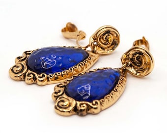 Vintage Christian Lacroix Blue Glass Drop Earrings 1990s