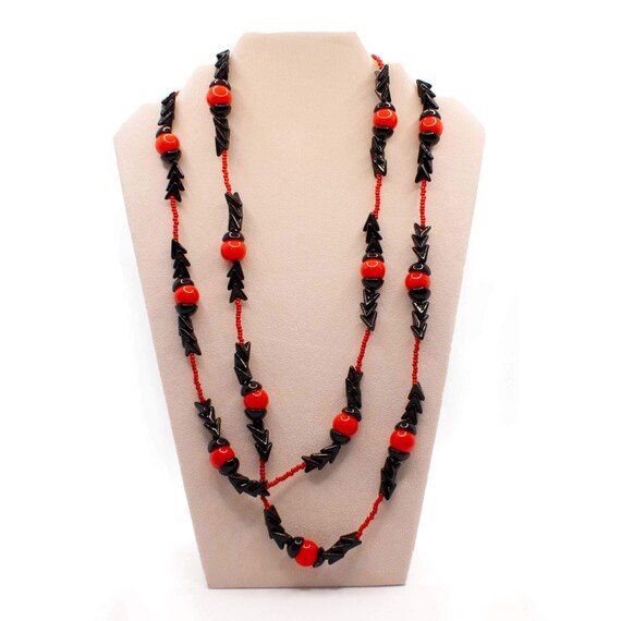 Miriam Haskell Red and Black Chevron Bead Necklac… - image 3