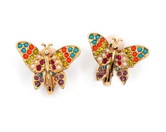 Vintage D'Orlan Vintage Butterfly Earrings Blue Orange Green Red