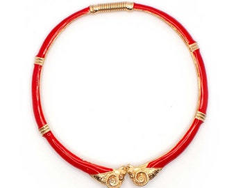 Vintage Donald Stannard Red Enamel Ram Bamboo Torque Collar Necklace