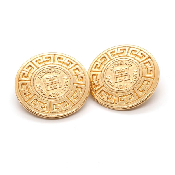 Vintage Gold Plated Givenchy Medallion Coin 4G Earrings