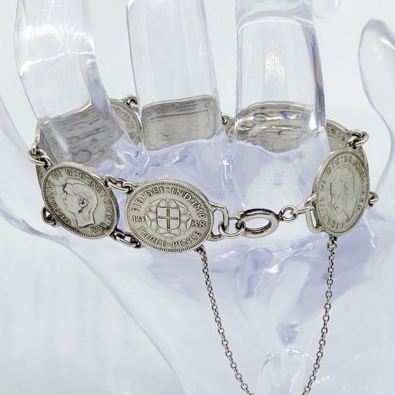 Sterling Silver Three Penny Piece Bracelet. - image 2