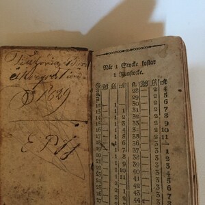 Könnte beinhalten: Ein offenes Buch mit handschriftlichem Text auf der linken Seite, darunter das Datum "1829" und die Initialen "E.P.I.". Die rechte Seite zeigt eine Tabelle mit Zahlen und dem Text "Nár 1 Stycke kostar 1 Kunstocke."
