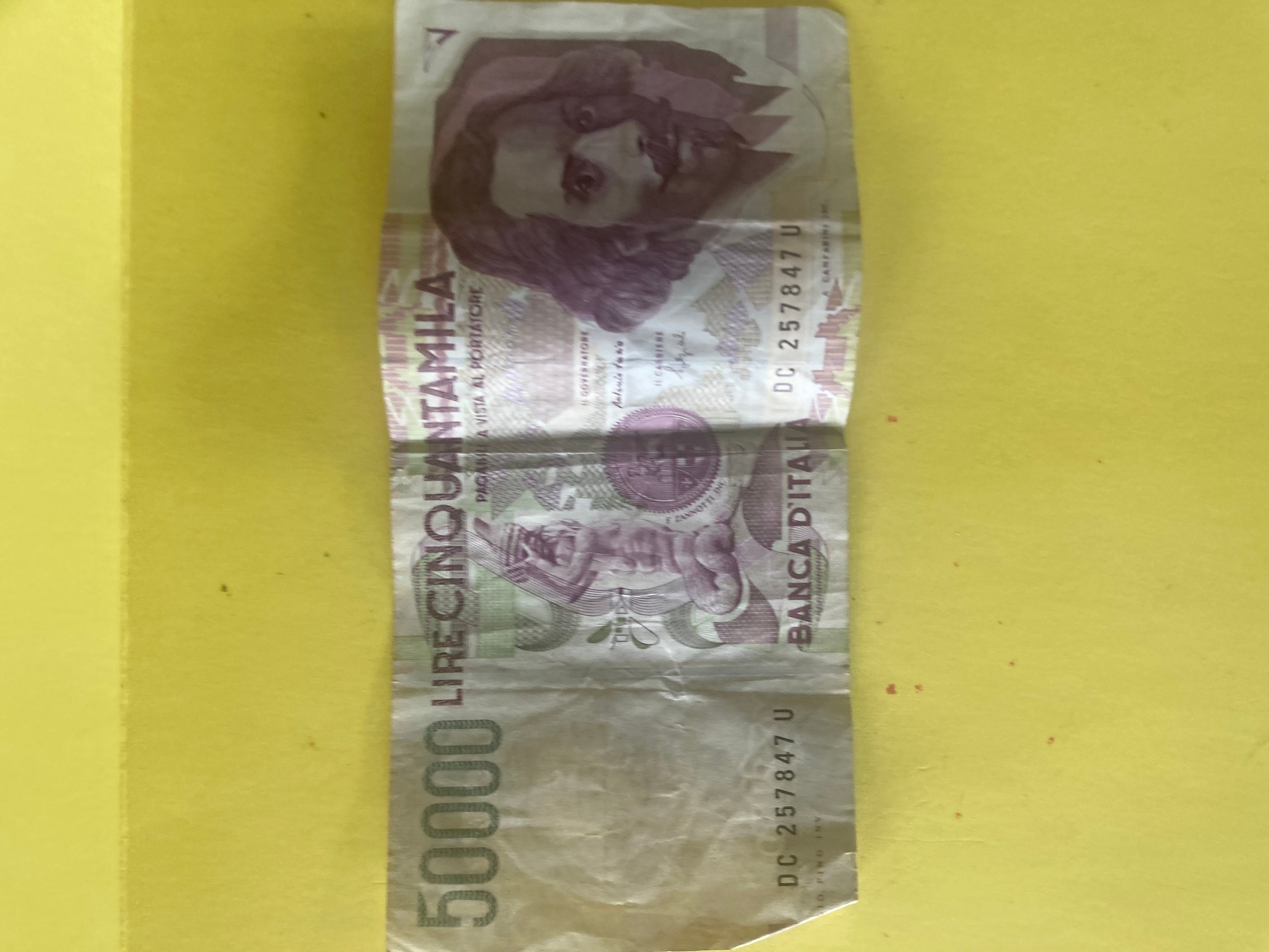 Vintage Italian 50,000 lira note