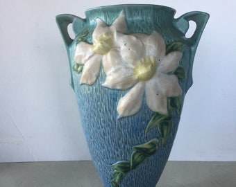 Roseville blue Clematis vase