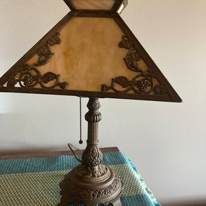 Antique slag glass table lamp